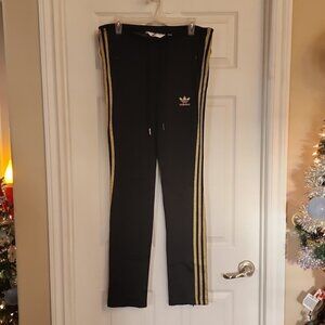 Y2k Adidas Originals Black And Gold 3 Stripe Side Zip Legging Pants